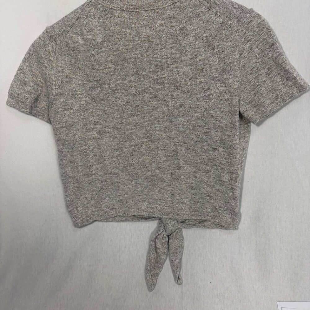 Madewell Tie-Front Short Sleeve Sweater Tee 100% Cotton Marled Beige Medium M - Picture 7 of 8